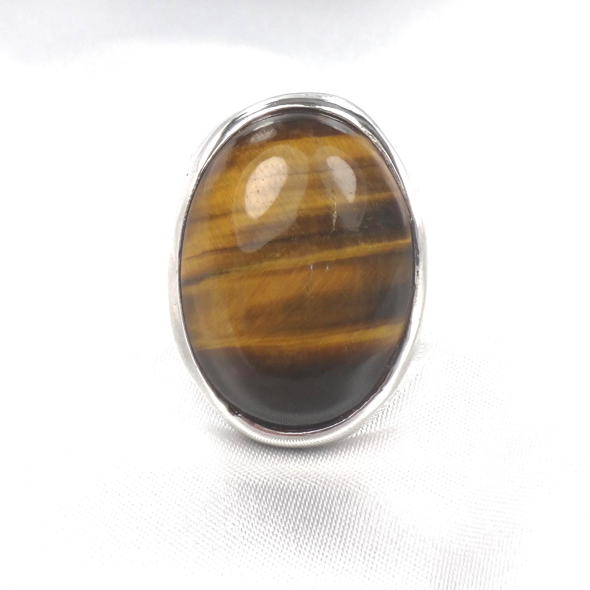 Vintage Men's Tiger's Eye Ring - Sterling Silver Brown Oval Stone - Circa 1970's - Size 9.25