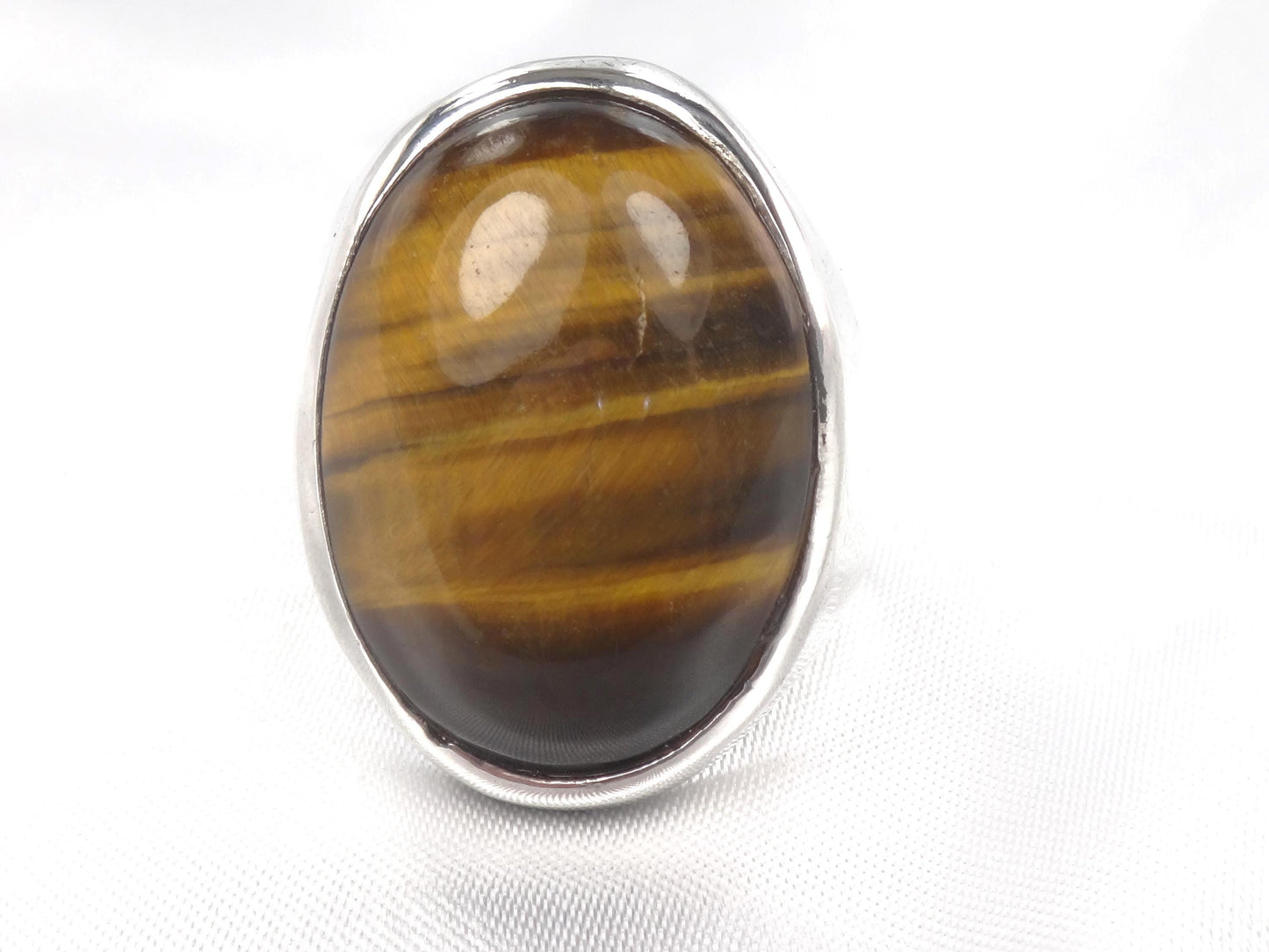 Vintage Men's Tiger's Eye Ring - Sterling Silver Brown Oval Stone - Circa 1970's - Size 9.25