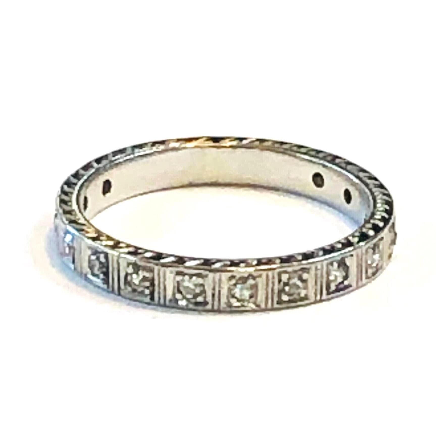 Art Deco Diamond Eternity Band - Platinum Engraved Wedding Ring, 1930s Size 5.25