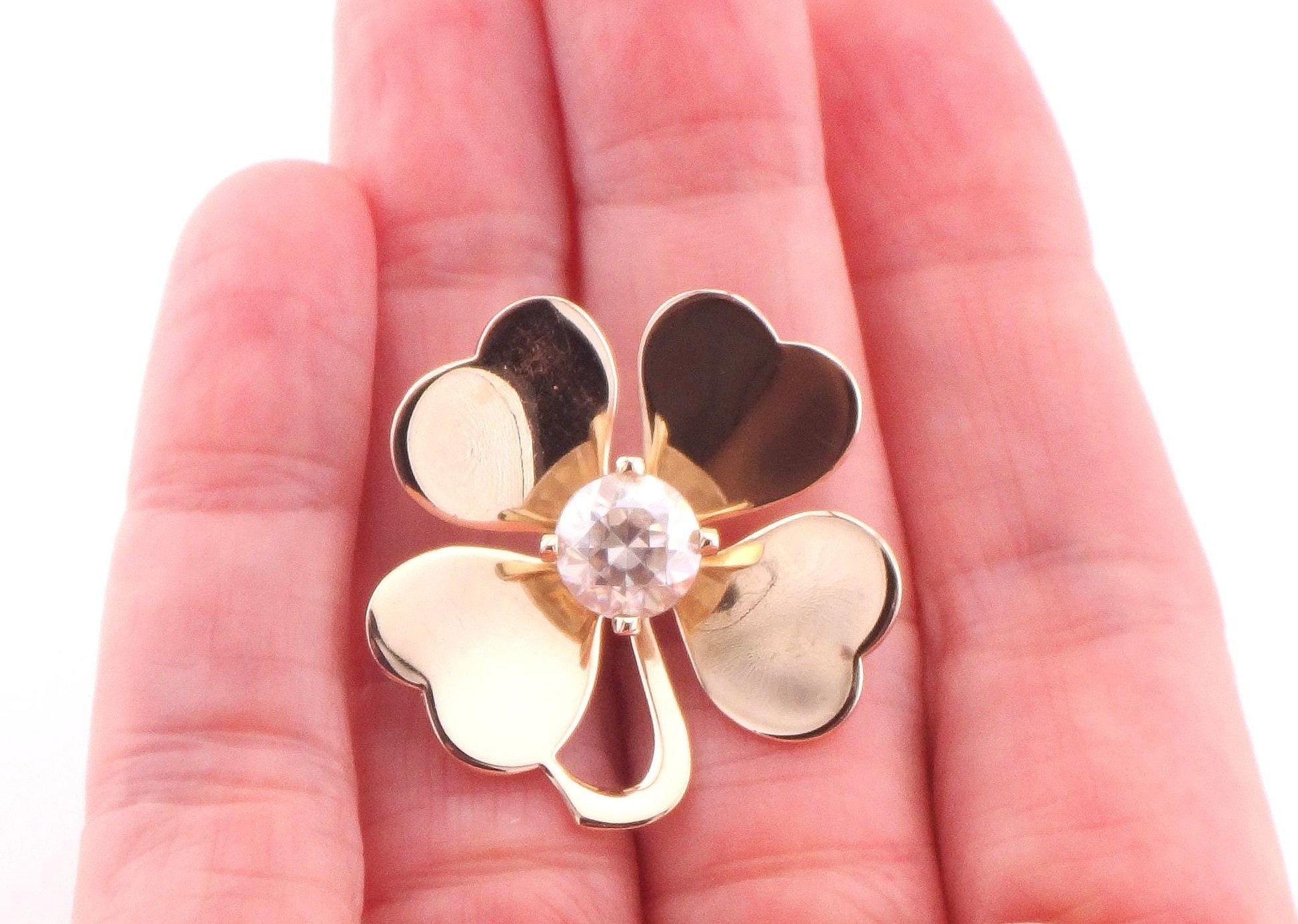 Vintage 14k Gold Four Leaf Clover Pin: Good Luck Charm
