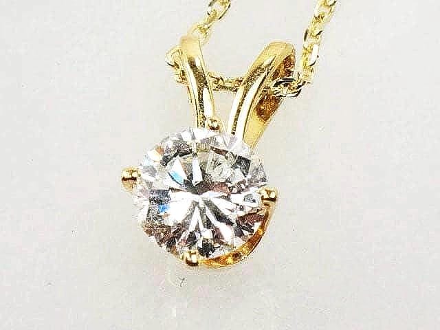 Diamond Necklace - Vintage 14k Yellow Gold Natural Round Gemstone Pendant - Approx. .55 Carats 18" - Fine Jewelry