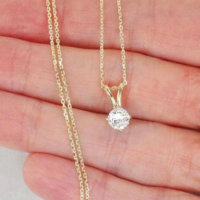 Diamond Necklace - Vintage 14k Yellow Gold Natural Round Gemstone Pendant - Approx. .55 Carats 18" - Fine Jewelry