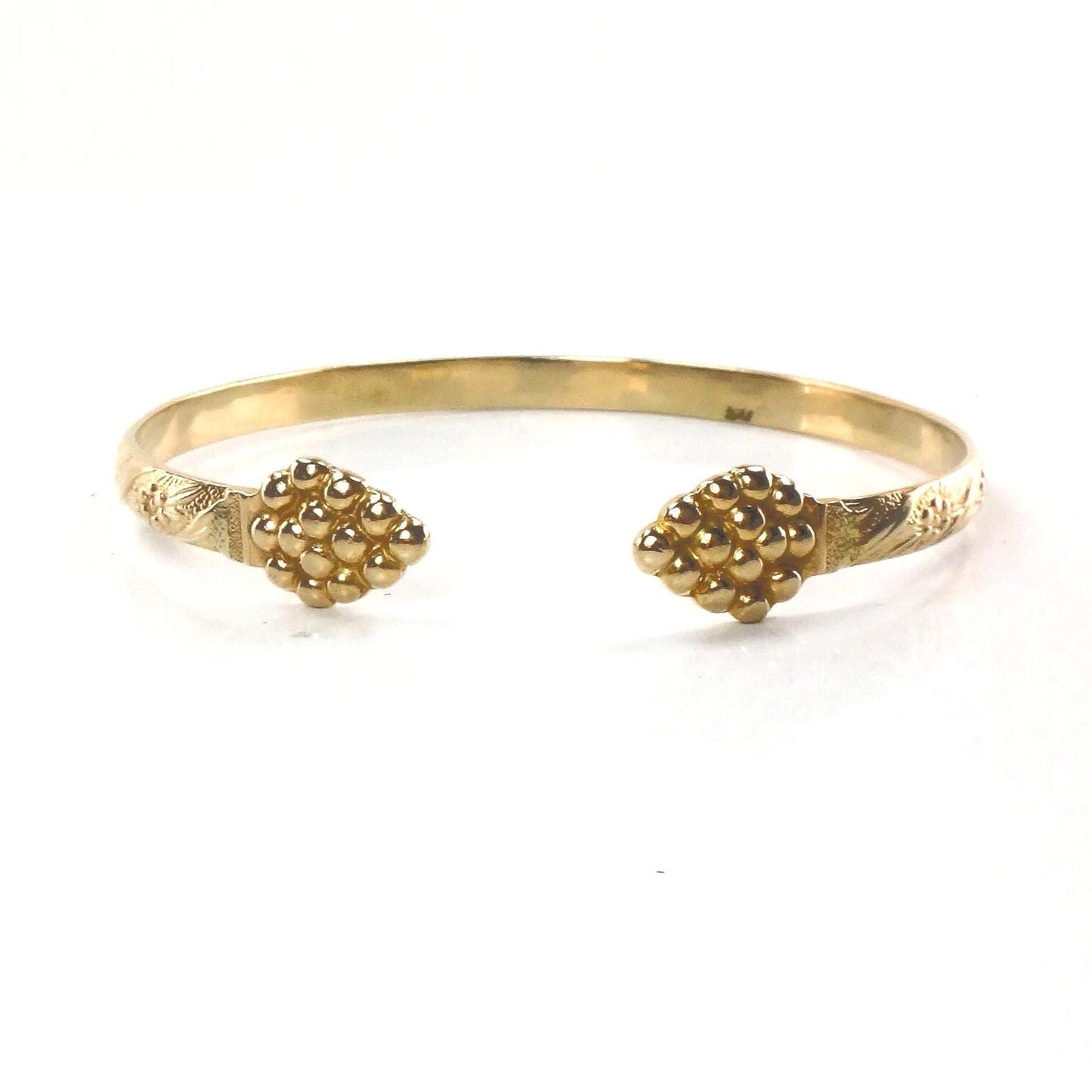 Gold Cuff Bracelet - Vintage 10k Solid Flowers and Grape Design Fine Jewelry