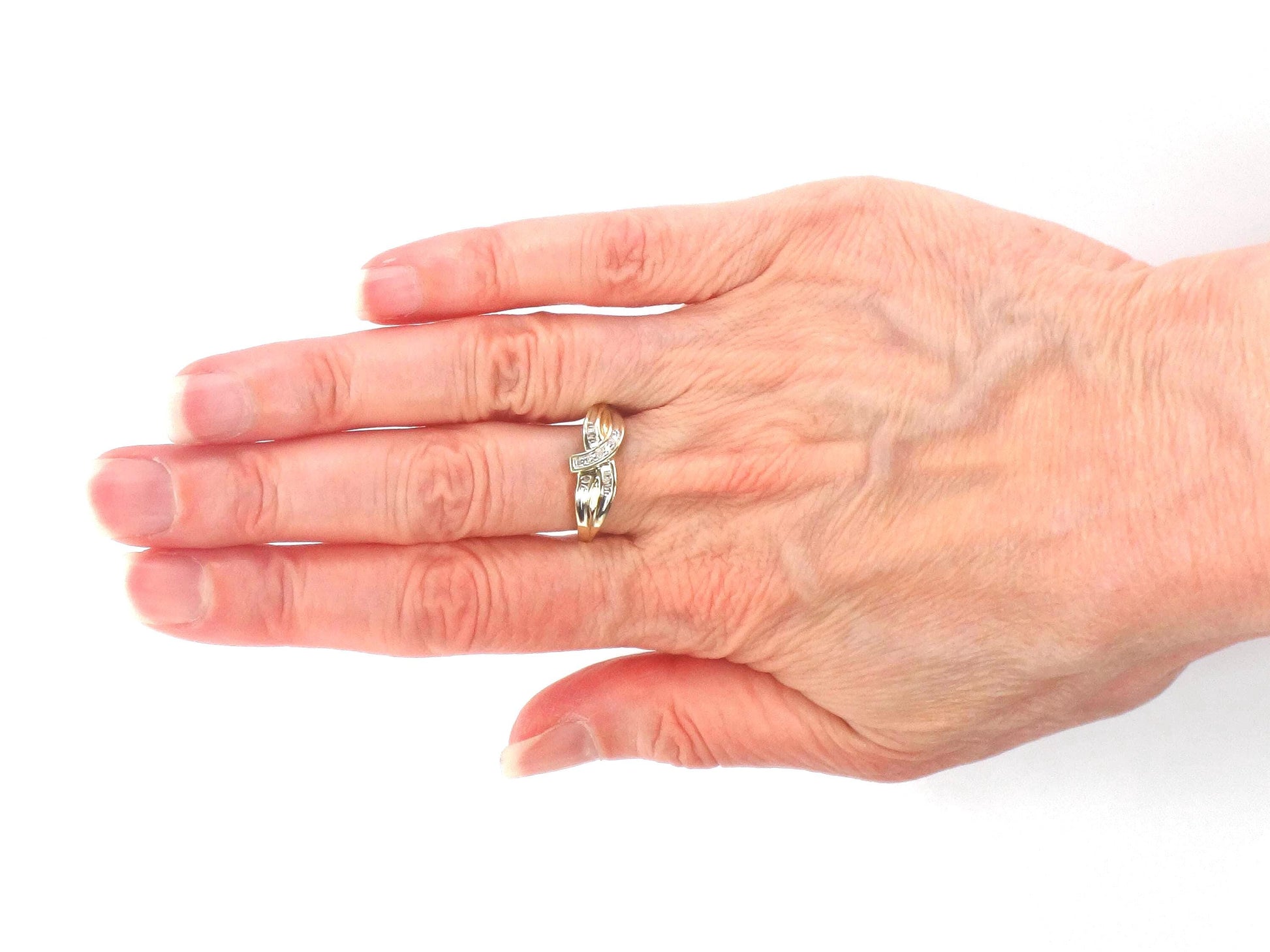 Vintage 10k Gold Diamond Ring - Round and Baguette Cut Natural Diamonds - Size 6.5