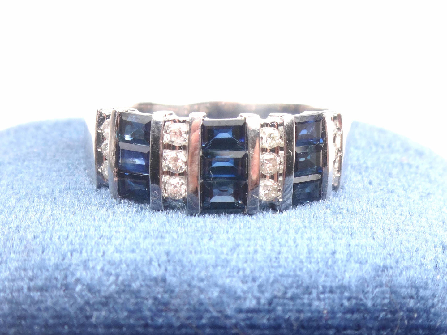 Vintage 14k White Gold Sapphire Diamond Ring: September Birthstone Wedding Band, Size 7.25