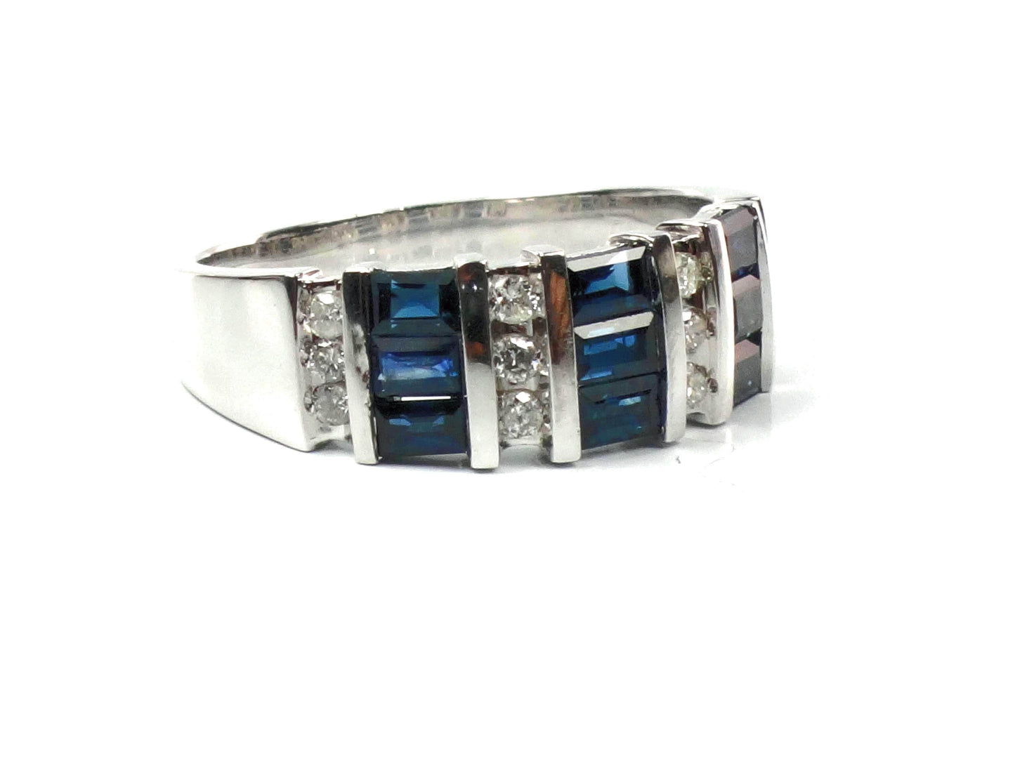 Vintage 14k White Gold Sapphire Diamond Ring: September Birthstone Wedding Band, Size 7.25