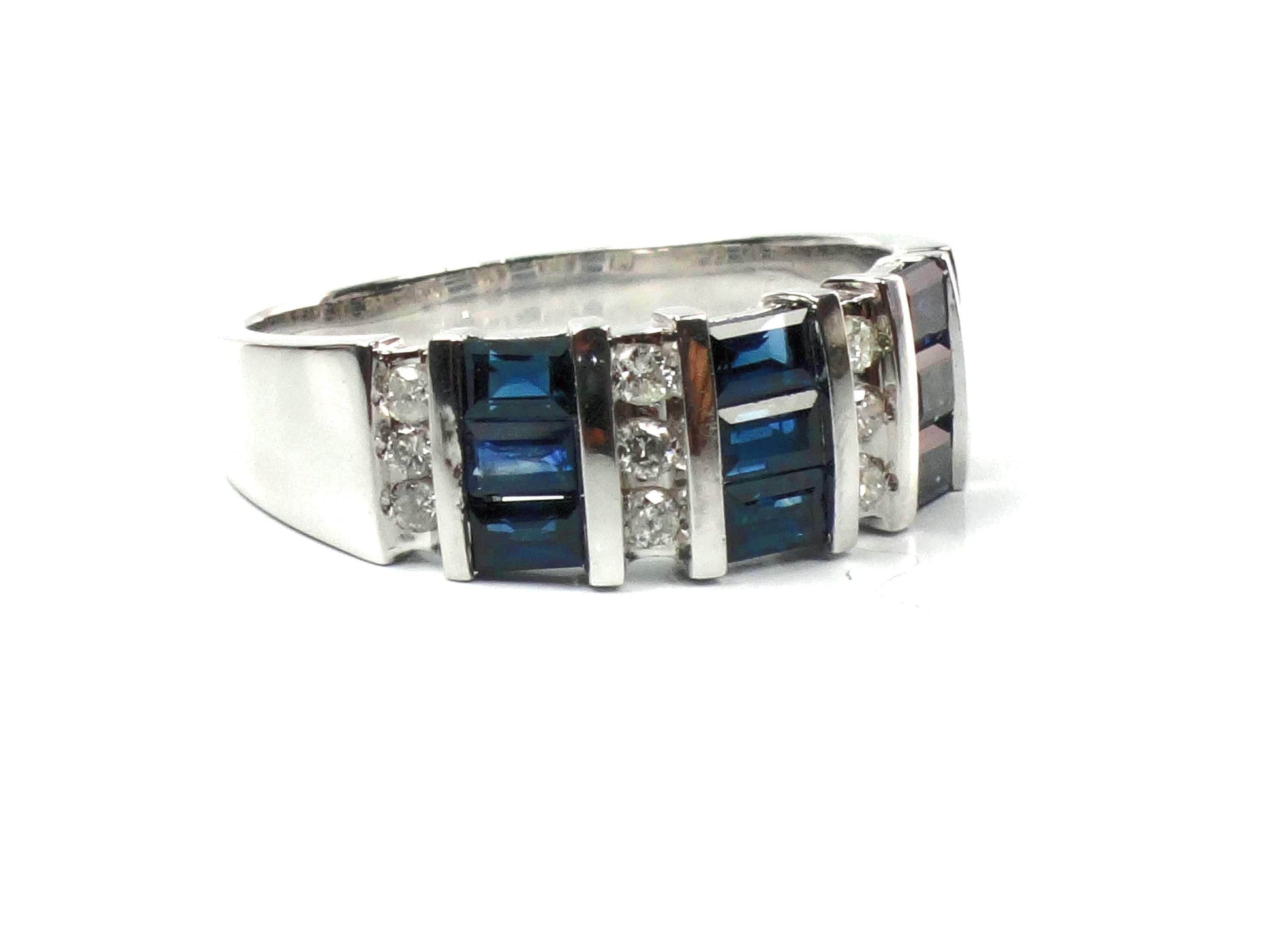 Vintage 14k White Gold Sapphire Diamond Ring: September Birthstone Wedding Band, Size 7.25