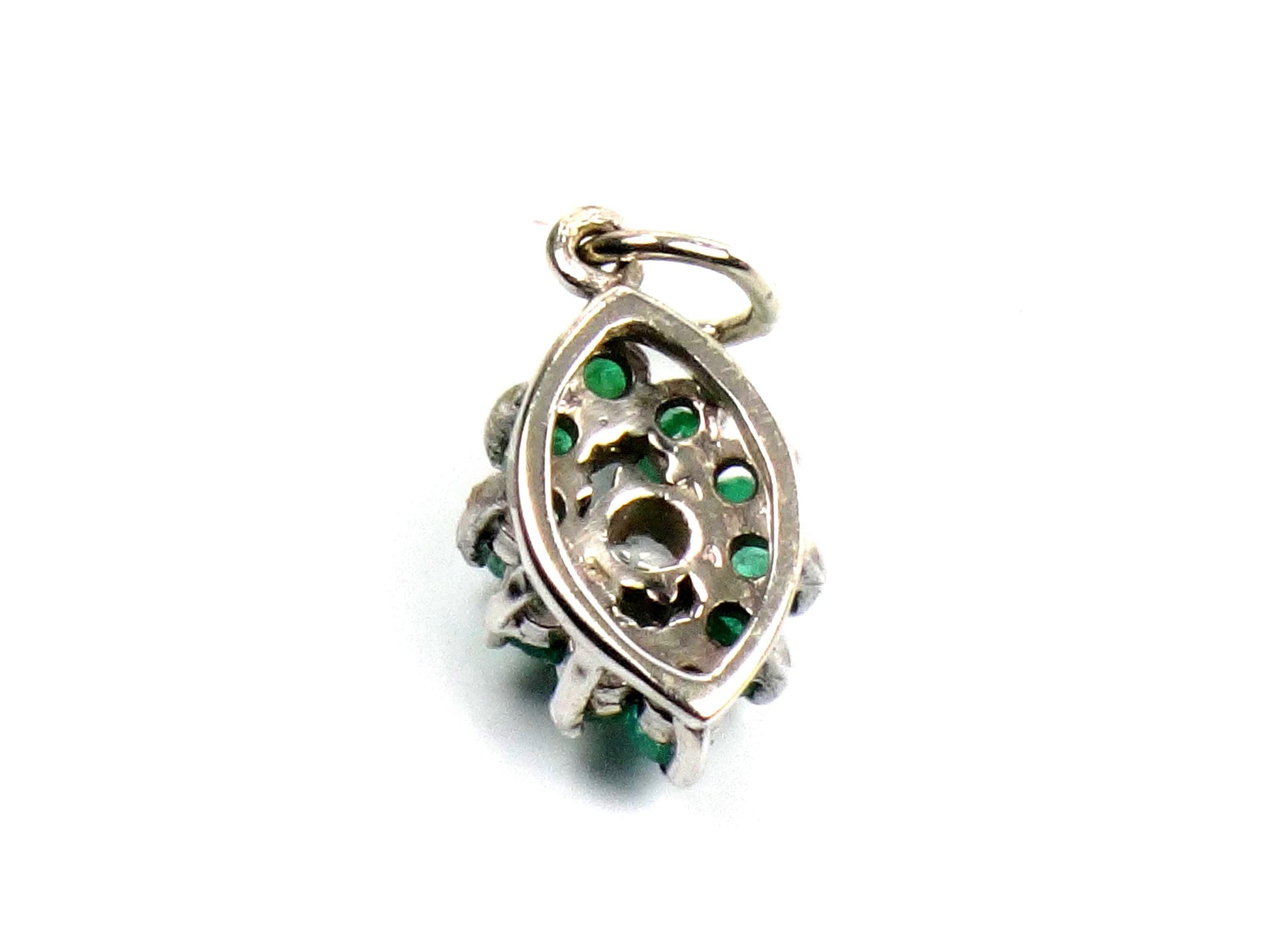 14k Diamond and Emerald Pendant - Vintage White Gold Green May Birthstone Charm - Natural Gemstones - Circa 1980's