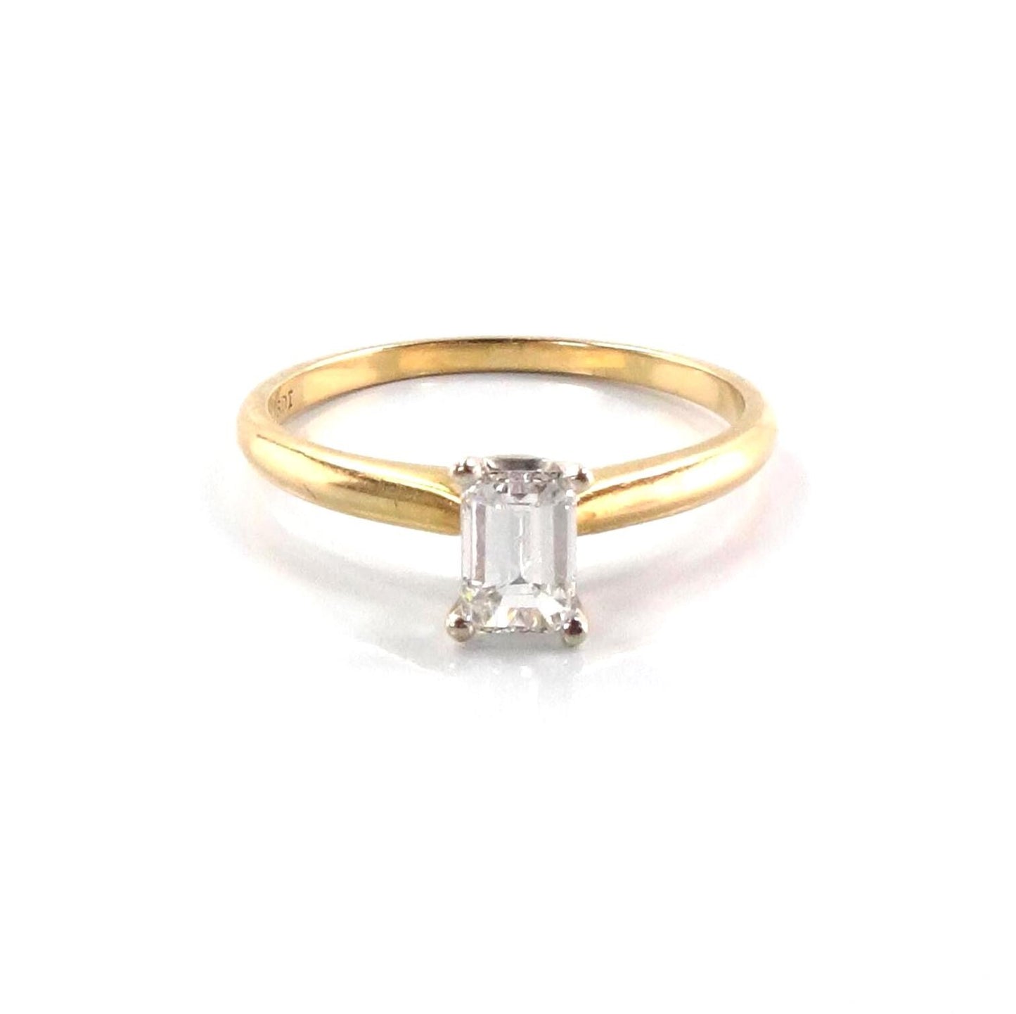 Emerald Cut Engagement Ring - Vintage Natural Diamond .55 Carats - 14k Yellow Gold Solitaire Genuine Gemstone - Fine Jewelry Size 6.75