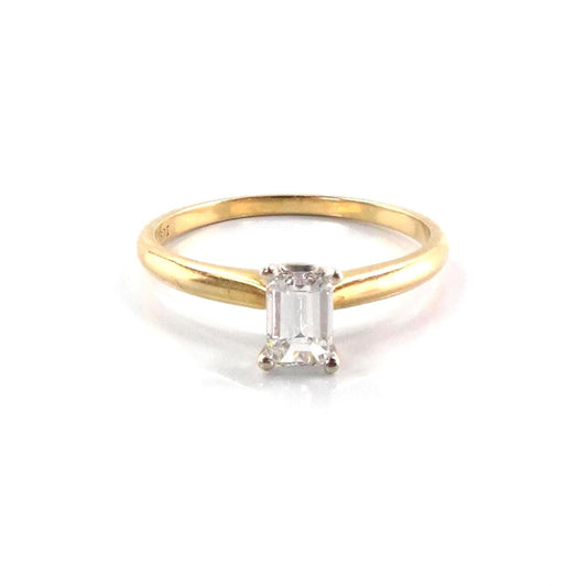Emerald Cut Engagement Ring - Vintage Natural Diamond .55 Carats - 14k Yellow Gold Solitaire Genuine Gemstone - Fine Jewelry Size 6.75