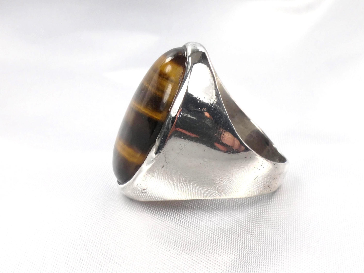 Vintage Men's Tiger's Eye Ring - Sterling Silver Brown Oval Stone - Circa 1970's - Size 9.25