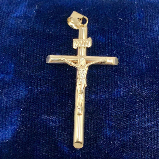 Yellow Gold Crucifix Cross Pendant, Vintage Men's 14k Religious Fine Jewelry