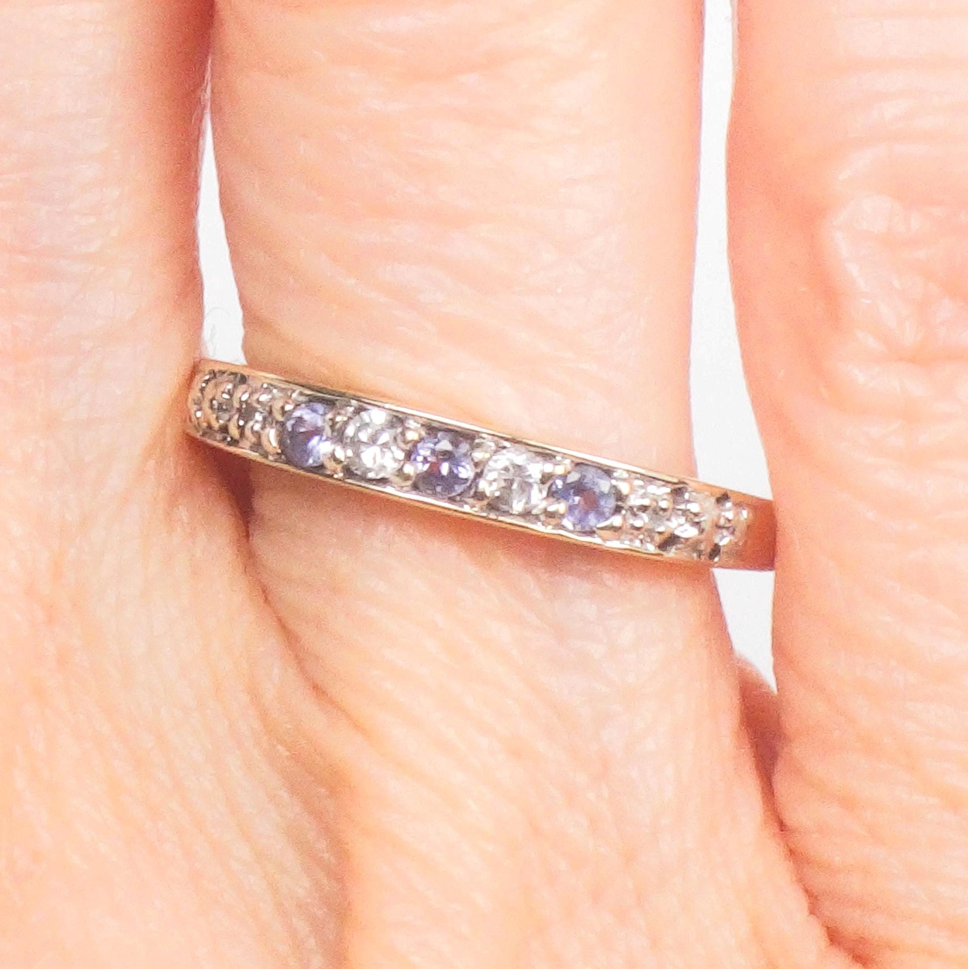 Vintage 10k Gold Purple Stone Ring with Diamond Accents: Thin Band, Size 6.5