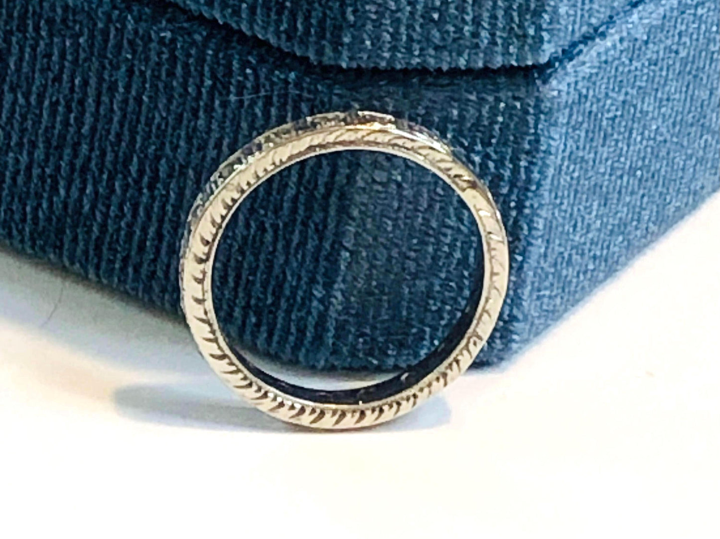 Art Deco Diamond Eternity Band - Platinum Engraved Wedding Ring, 1930s Size 5.25