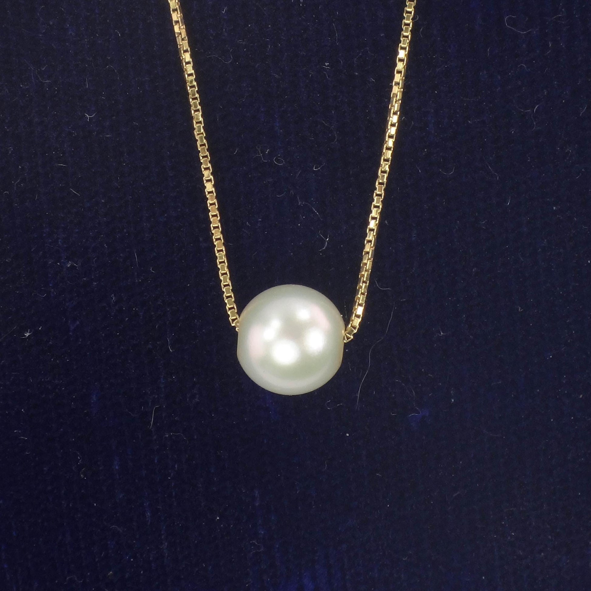 18k Pearl Necklace - Yellow Gold Minimalist 7.5 MM White Cultured Pendant 20" - Vintage Fine Bridal Jewelry
