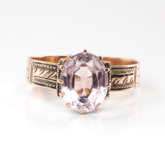 Antique 10k Gold Amethyst Ring - Victorian Light Purple Stone Ring - Circa Late 1800's Engagement Ring - February Birthstone - Size 9