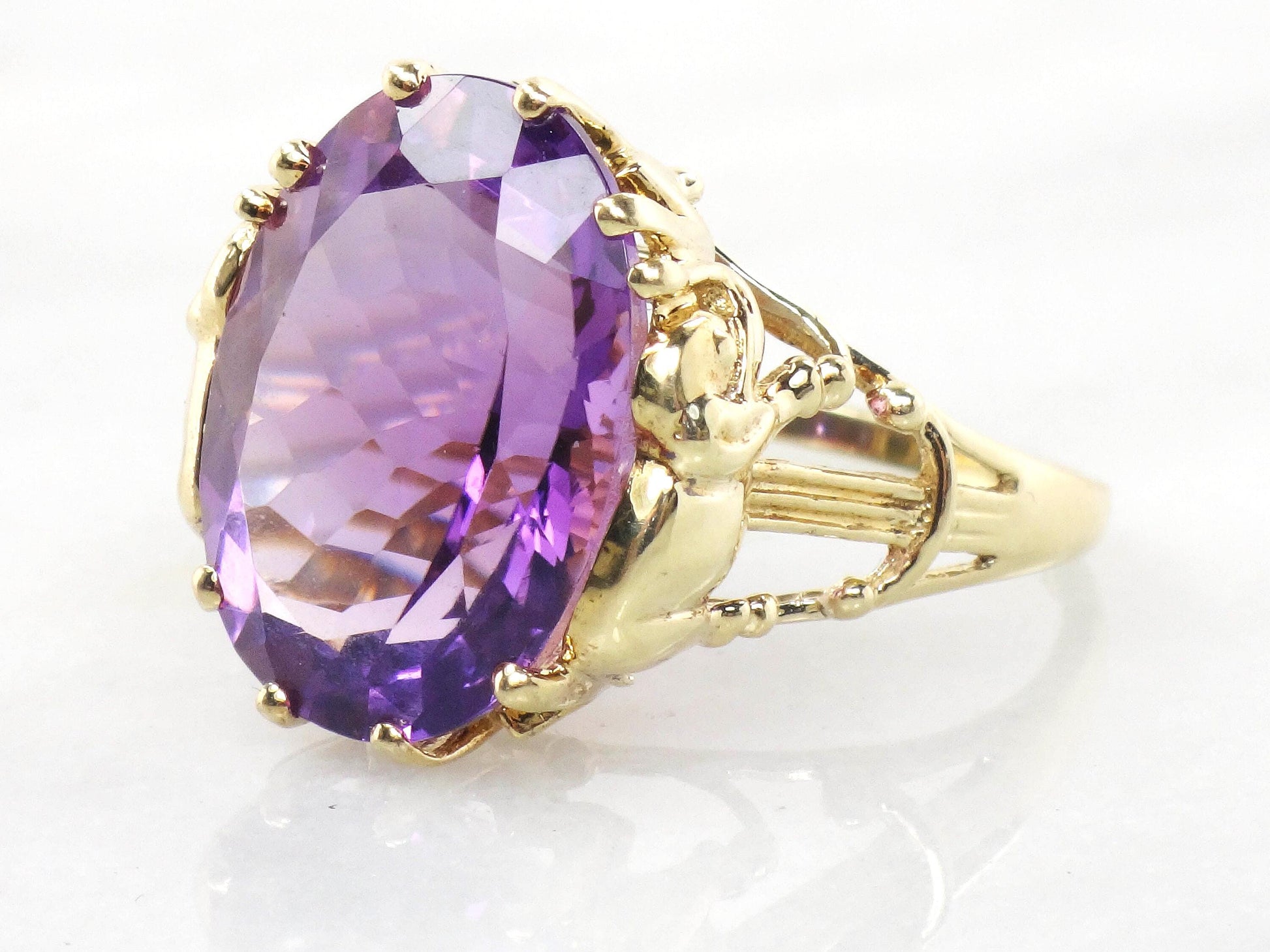 Vintage 10k Gold Amethyst Elephant Ring: February Birthstone, Size 9