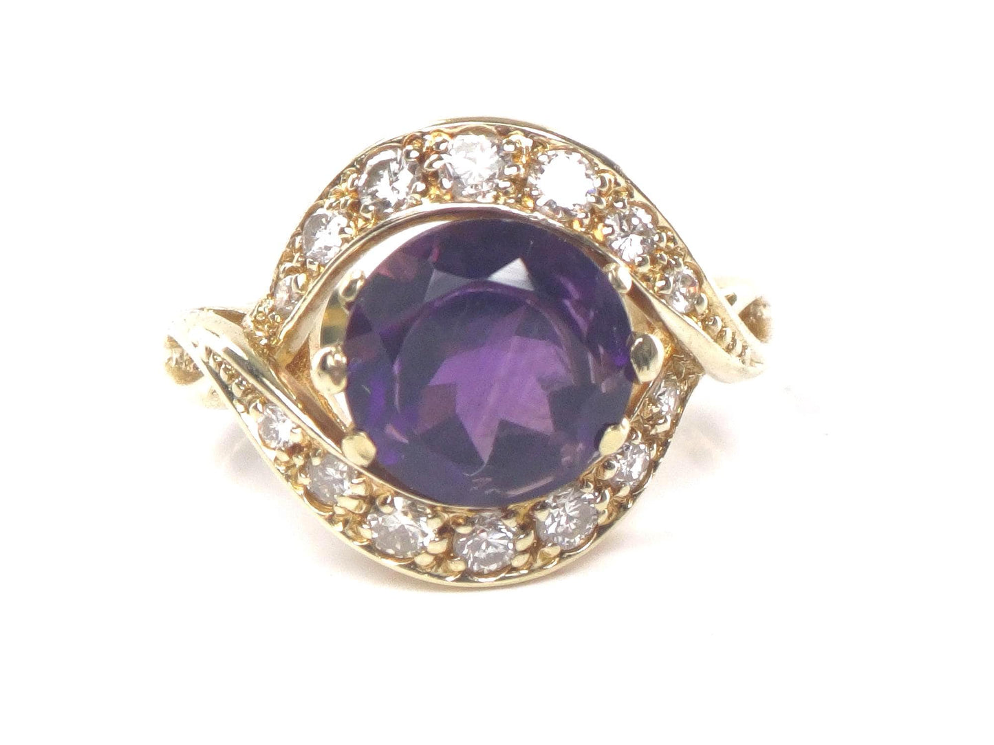 Vintage 14k Gold Natural Amethyst Ring with Diamonds, Purple February Birthstone Ring Size 5