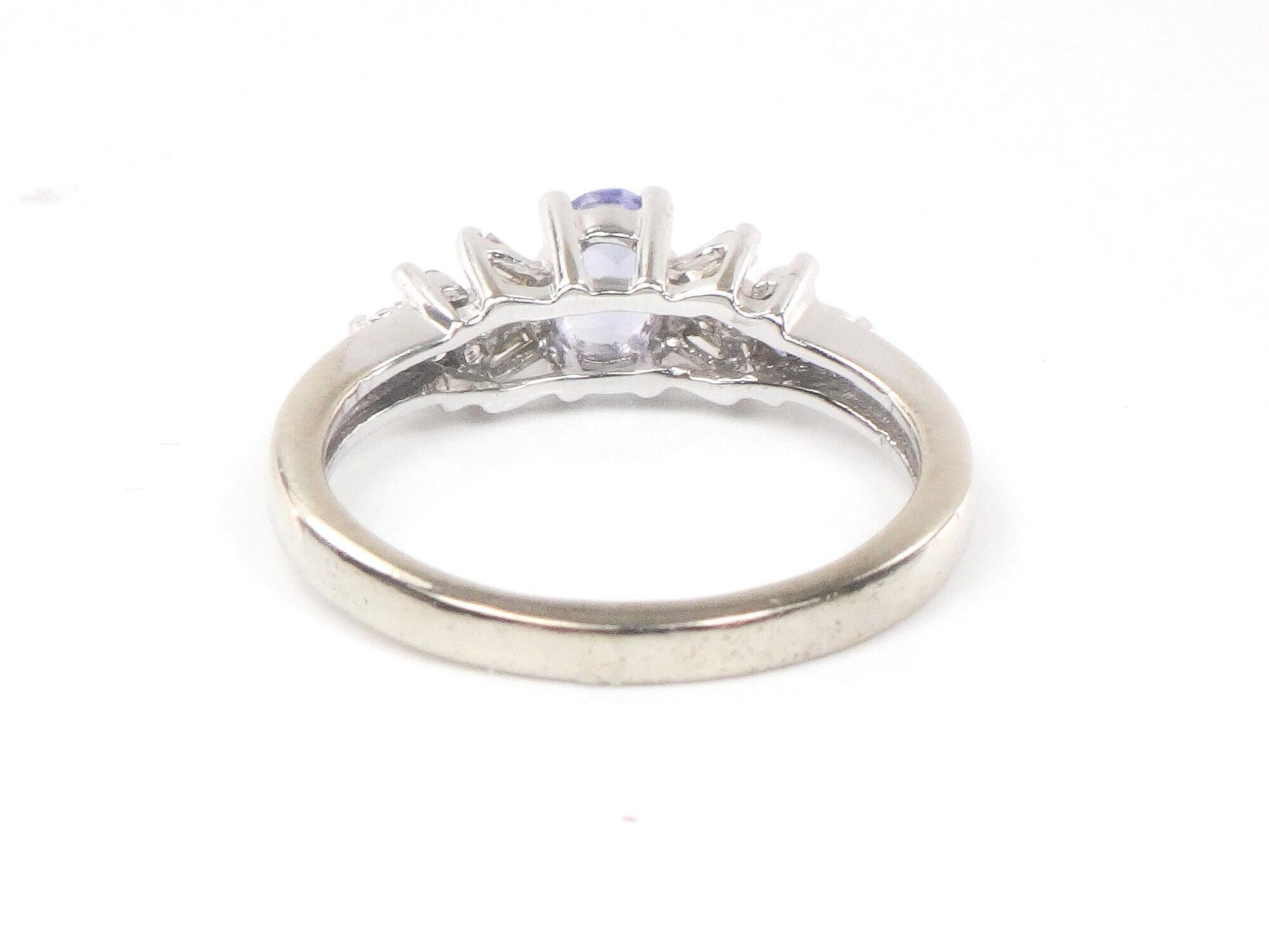 Vintage 10k White Gold Tanzanite and Natural Diamond Ring, Purple Stone Ring