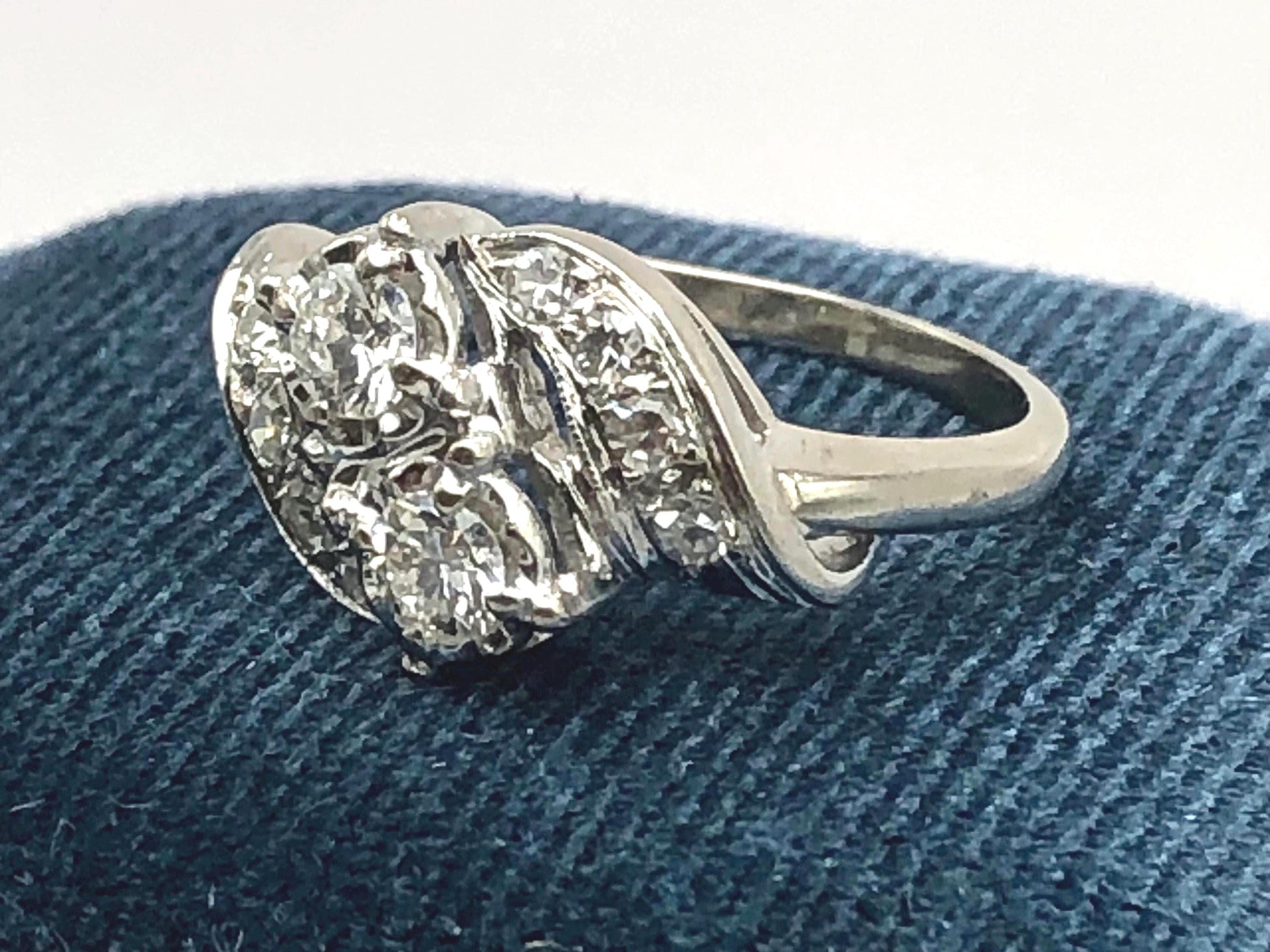 Toi et Moi Diamond Ring - 14k White Gold Natural Gems 3/4 Carat Total - Size 6 - Vintage Circa 1960's