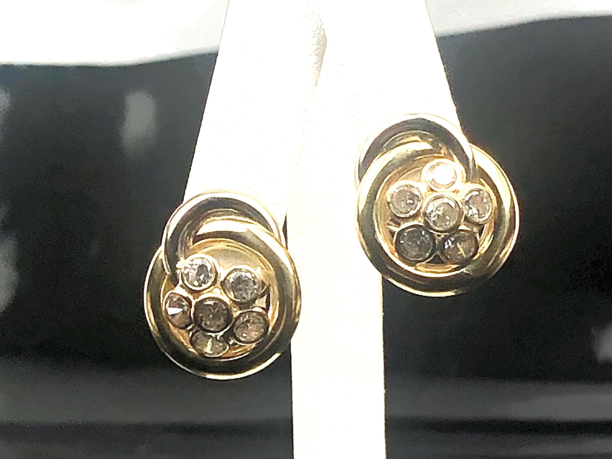 Vintage 18k Two Tone Gold Cubic Zirconia Stud Earrings, Large Floral CZ Studs