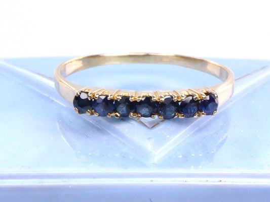 14k Sapphire Wedding Band - Vintage Yellow Gold Genuine Blue Gemstone Ring - Stacking - Size 8.5