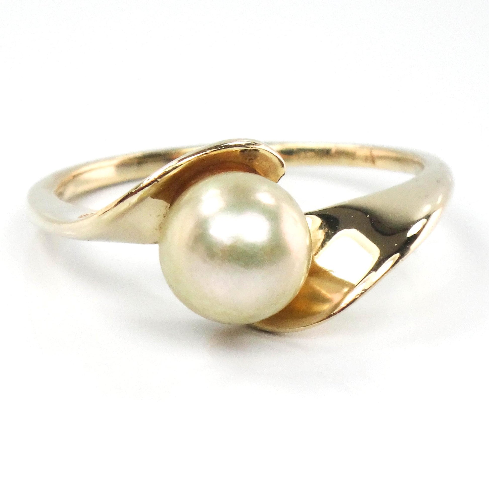Vintage 14k Light Gray Pearl Ring - Yellow Gold 6 MM Cultured Pearl Ring - June Birthstone - Size 5