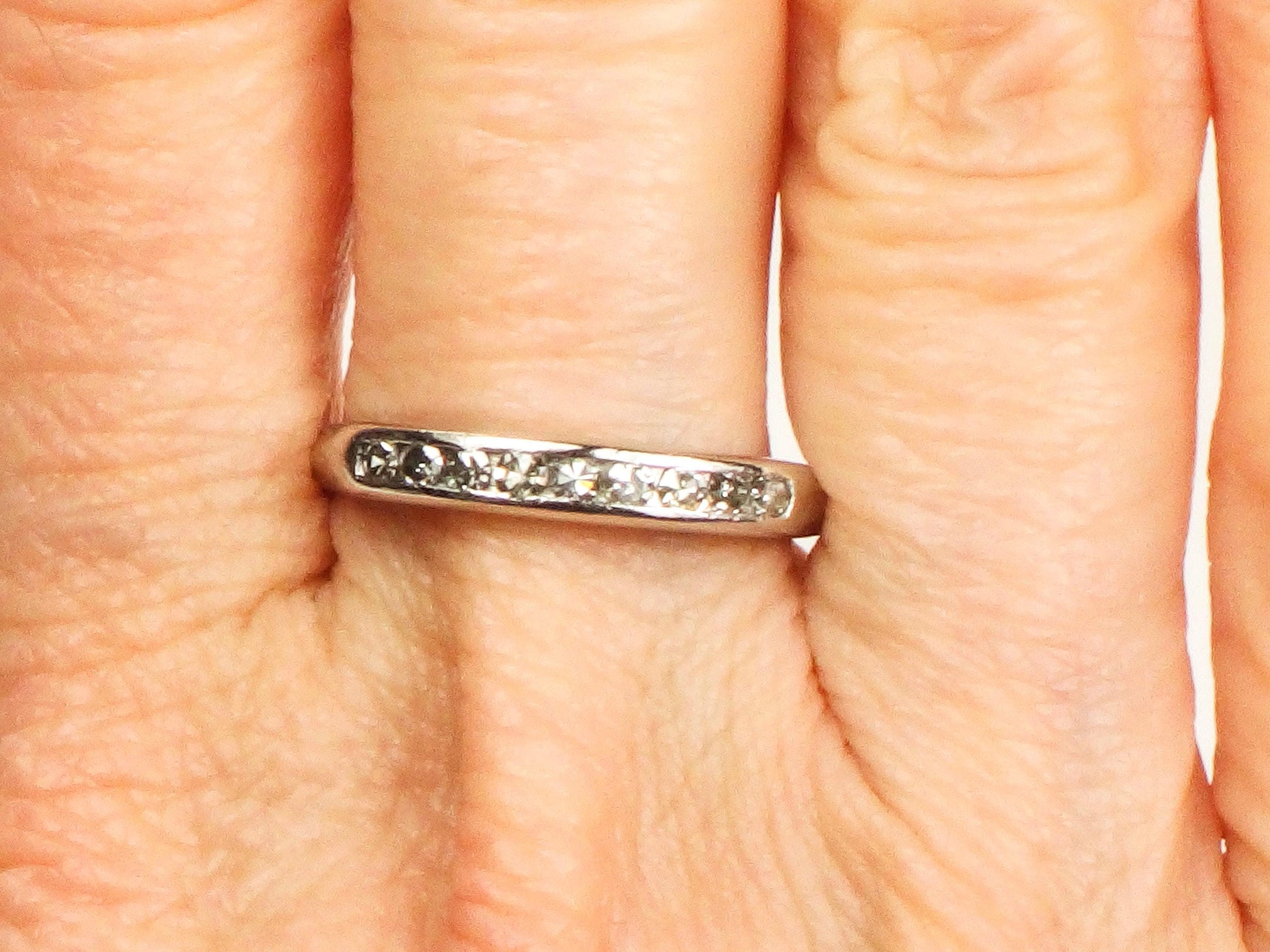 Vintage Platinum Diamond Wedding Band - Diamond Stacking Ring - Size 7.75 - Circa 1940's