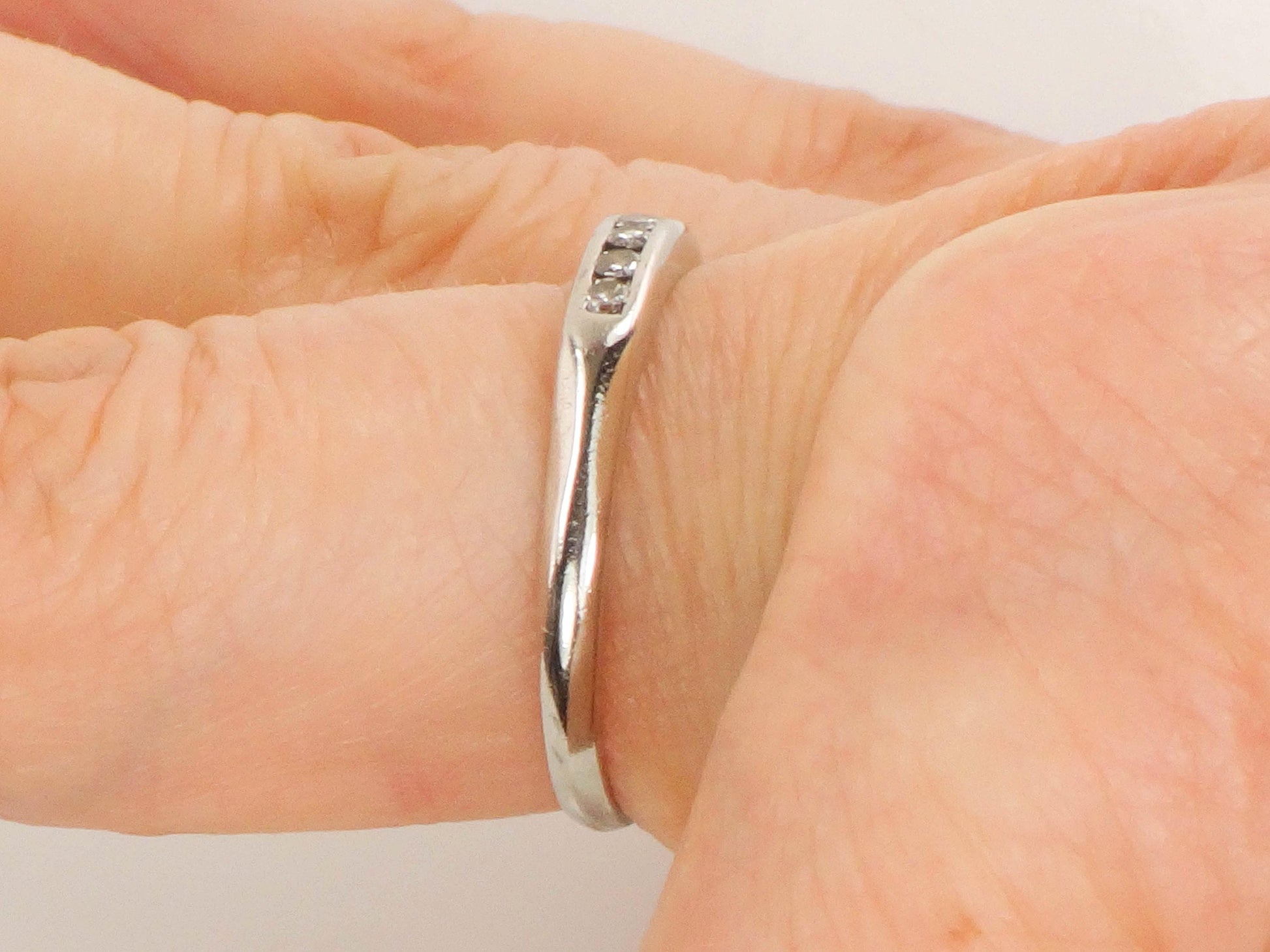 Vintage Platinum Diamond Wedding Band - Diamond Stacking Ring - Size 7.75 - Circa 1940's