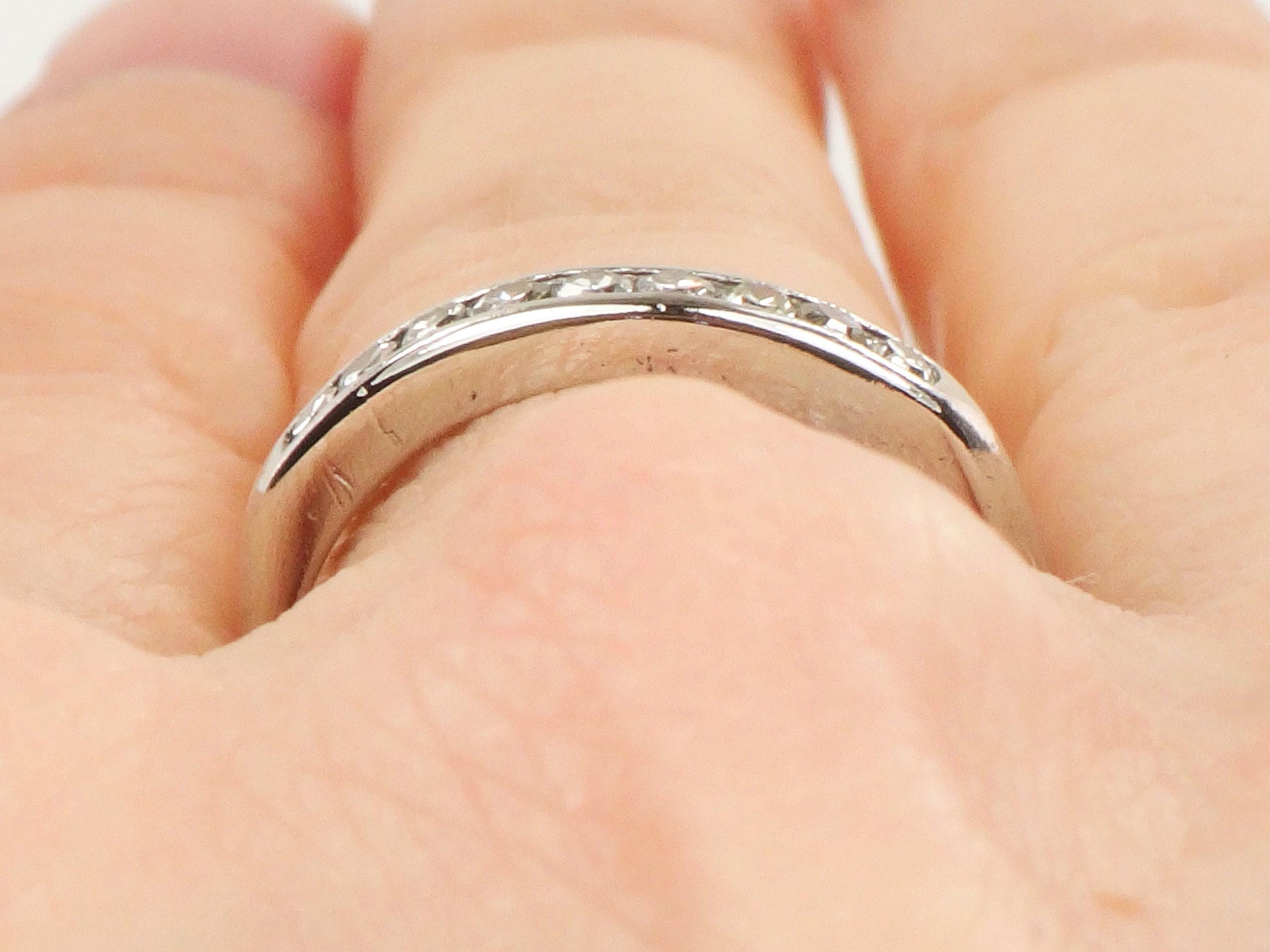 Vintage Platinum Diamond Wedding Band - Diamond Stacking Ring - Size 7.75 - Circa 1940's