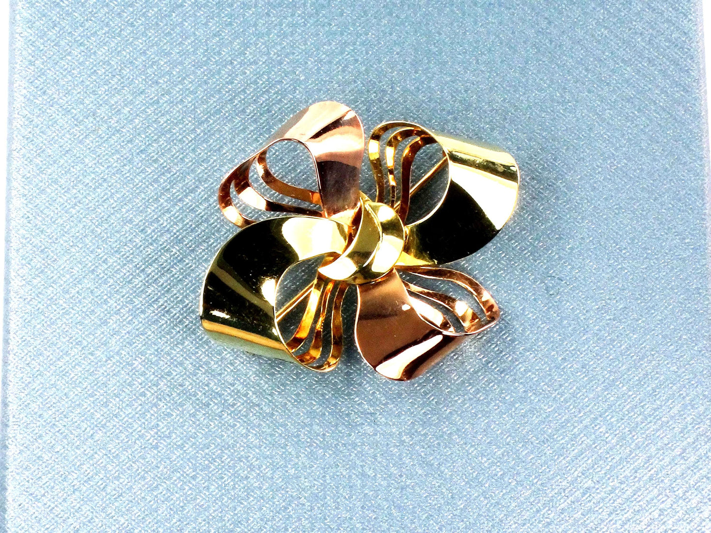 Vintage 14k Yellow & Rose Gold Bow Brooch - Retro 1950s Pin