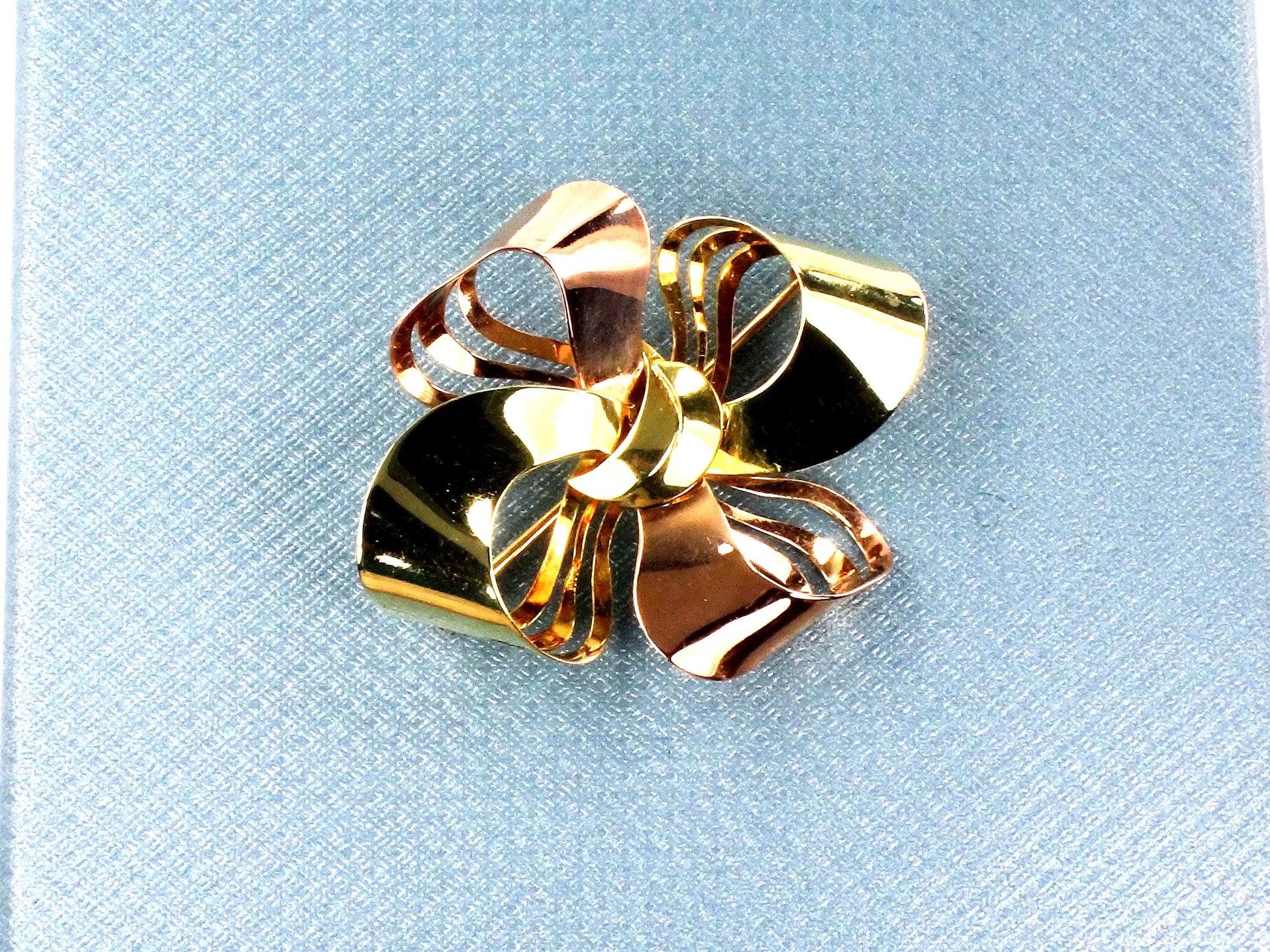Vintage 14k Yellow & Rose Gold Bow Brooch - Retro 1950s Pin