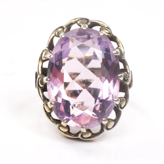 Vintage Silver Amethyst Ring - 800 Silver Light Purple Pink Oval Cut Stone Ring - Size 4.75 - Circa 1960's
