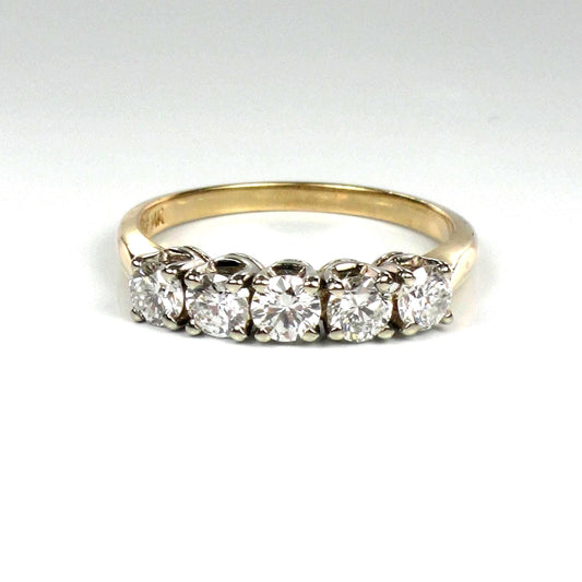 Vintage 14k Gold Diamond Wedding Ring - Five Stone Natural Wedding Band - Approx 1.0 CTS - Size 6.75