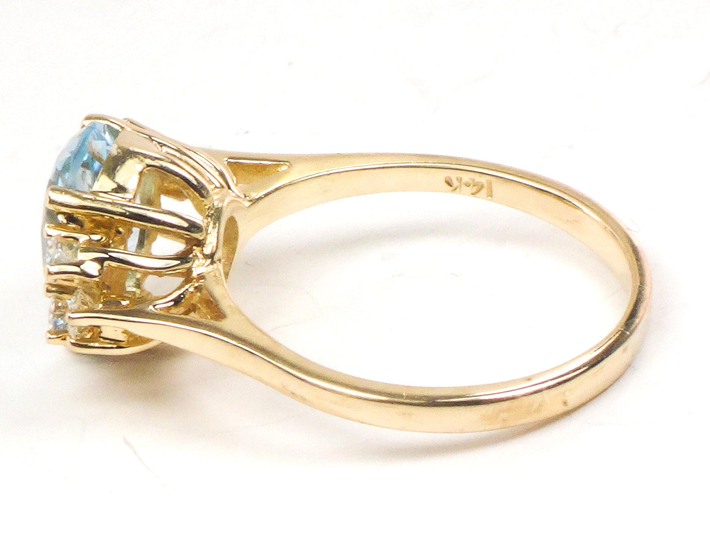 Vintage Pear Cut Blue Topaz Diamond Ring - 14k Yellow Gold December Birthstone, Size 7.75