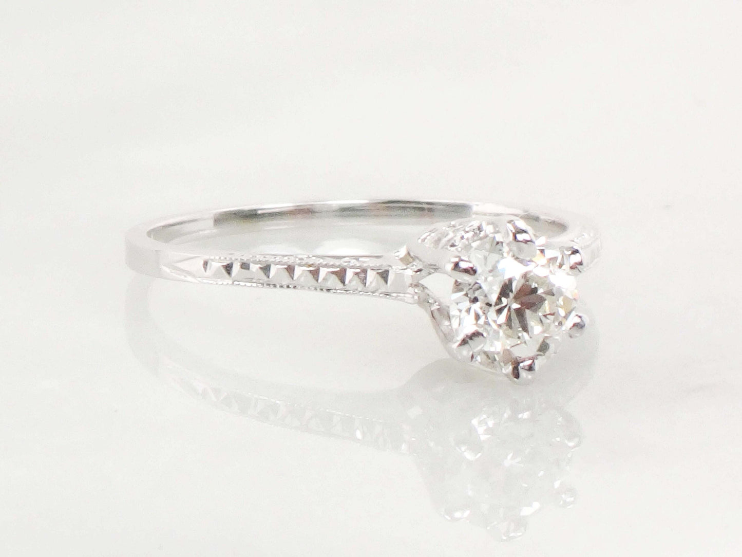 Old European Cut Diamond Engagement Ring - Art Deco 14k Gold .65 Carat GIA Certified Natural Diamond Solitaire- Circa 1920's - Fine Jewelry