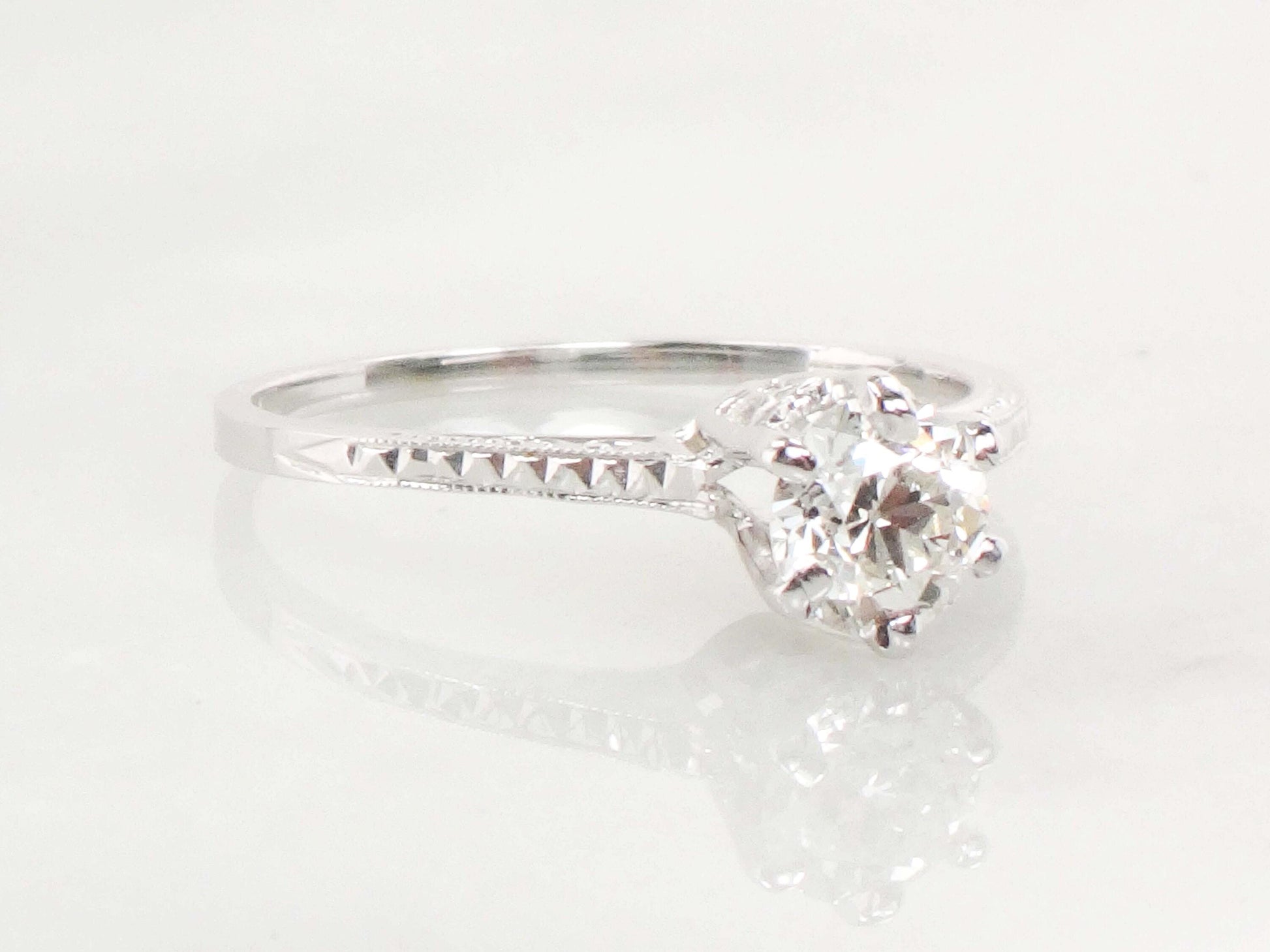 Old European Cut Diamond Engagement Ring - Art Deco 14k Gold .65 Carat GIA Certified Natural Diamond Solitaire- Circa 1920's - Fine Jewelry