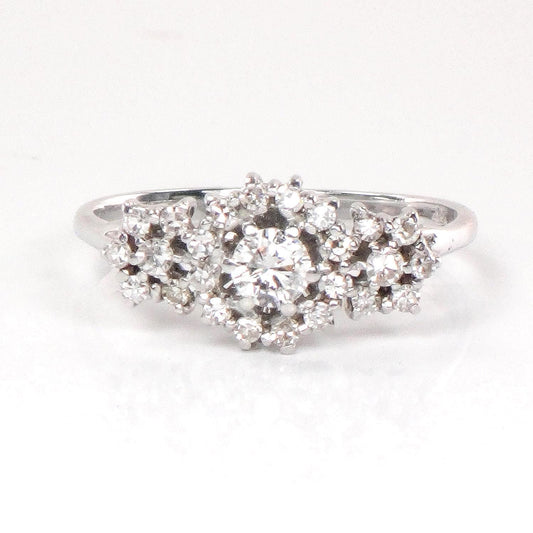 18k White Gold Diamond Engagement Ring with 1/2 Carat TDW - Natural Gemstones - Size 9 - Circa 1980's Fine Vintage Jewelry