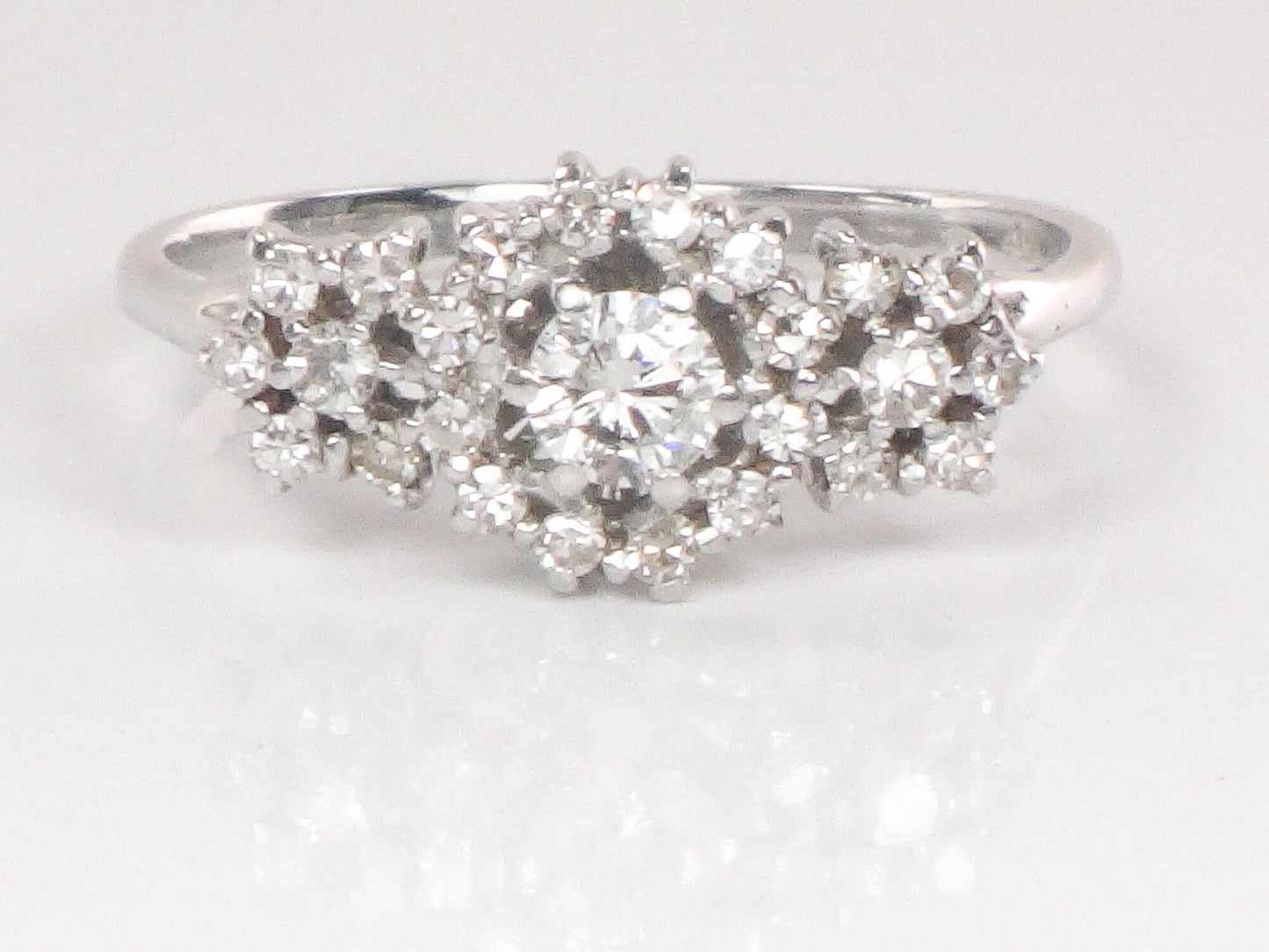 18k White Gold Diamond Engagement Ring with 1/2 Carat TDW - Natural Gemstones - Size 9 - Circa 1980's Fine Vintage Jewelry