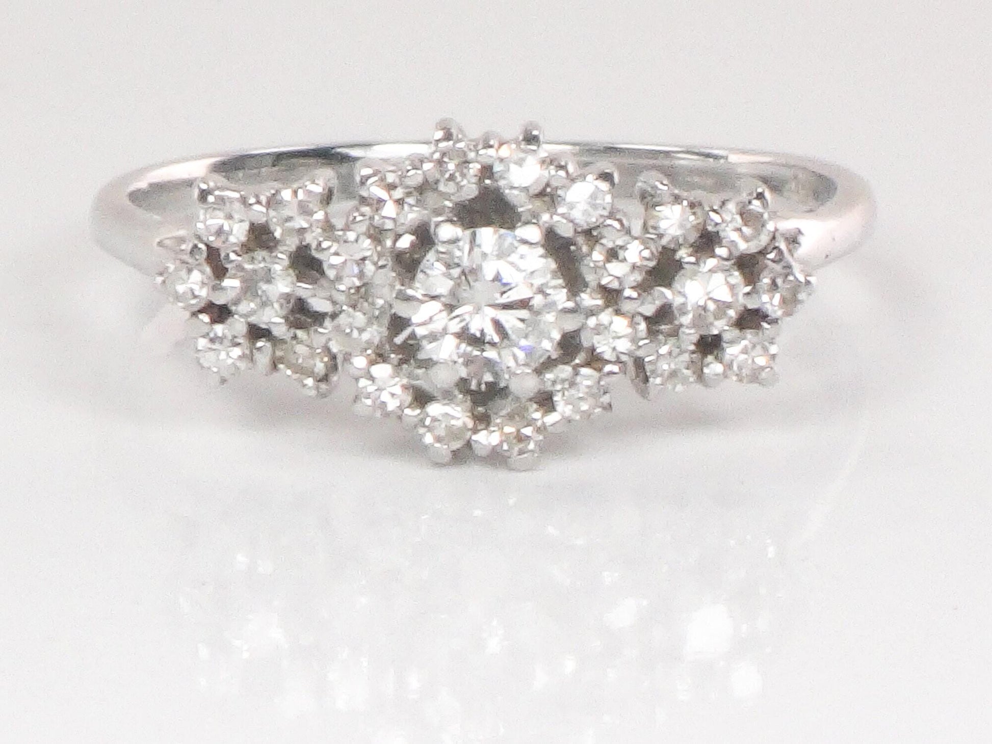 18k White Gold Diamond Engagement Ring with 1/2 Carat TDW - Natural Gemstones - Size 9 - Circa 1980's Fine Vintage Jewelry