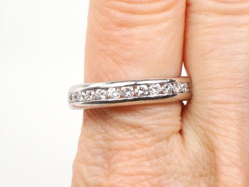 Platinum Diamond Wedding Band - Vintage Natural Round Gemstone Ring - Approx .70 Carats TDW Size 8