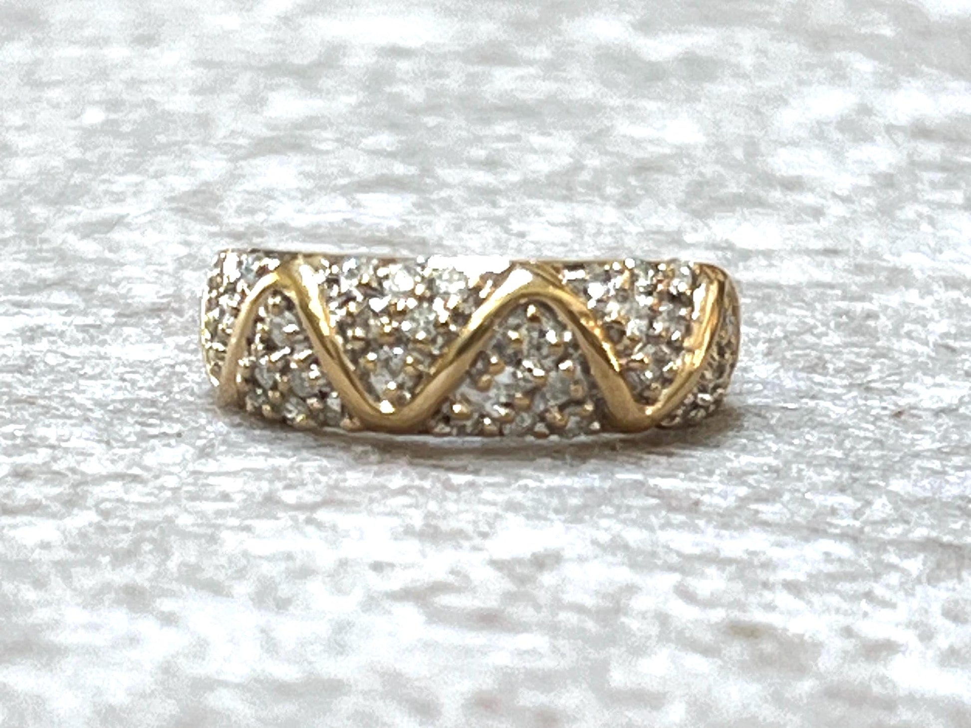 Vintage 14k Gold Diamond Zig Zag Band Ring: Pave Set Wedding Ring, Size 6.25