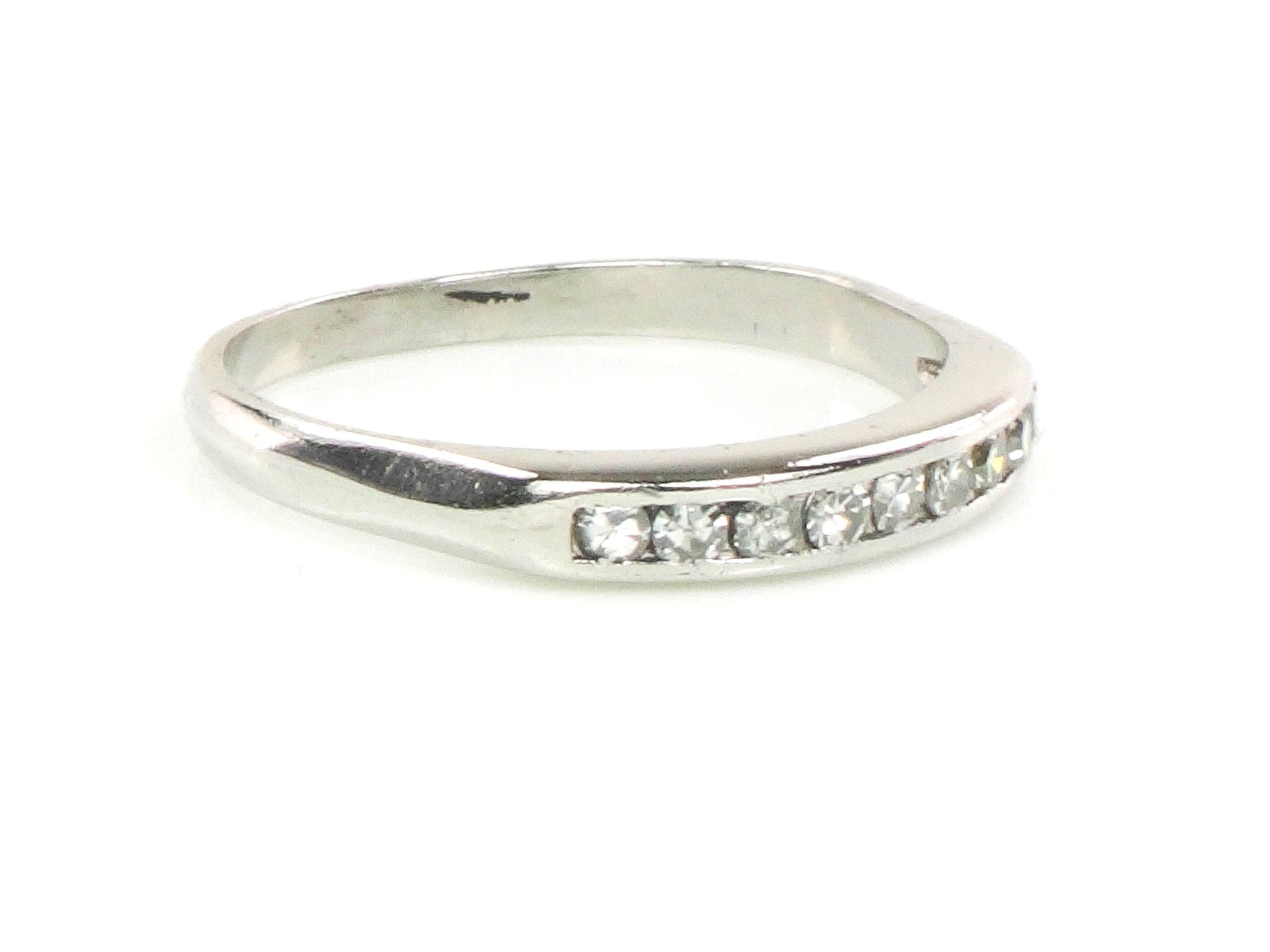 Vintage Platinum Diamond Wedding Band - Diamond Stacking Ring - Size 7.75 - Circa 1940's