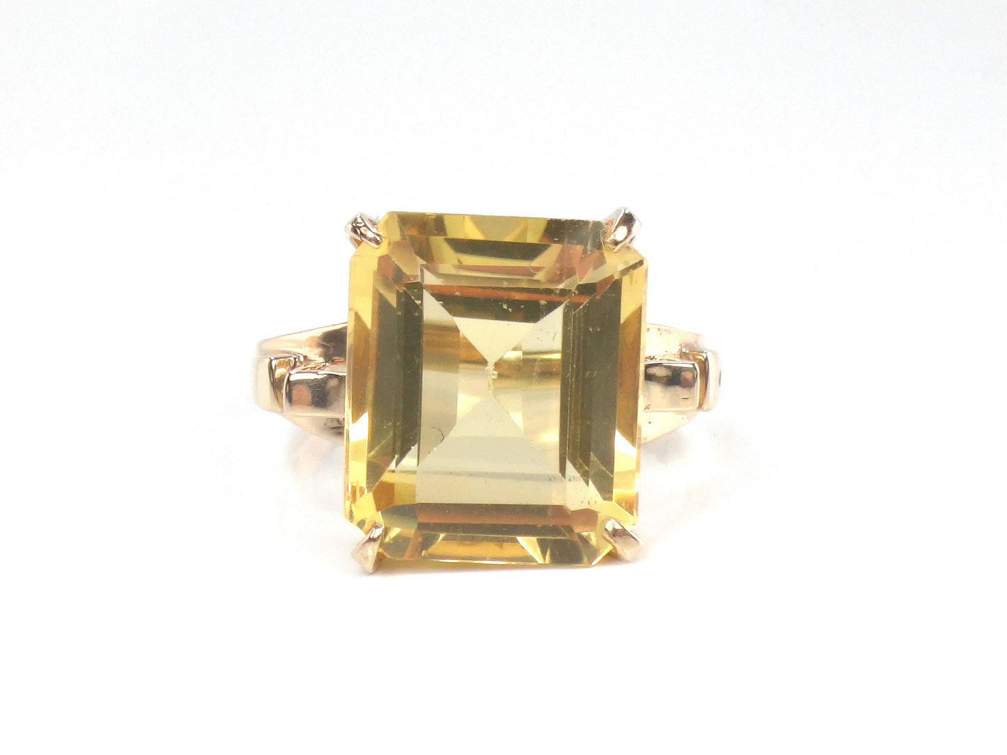 Vintage 10k Gold Citrine Ring, Rectangle Cut Yellow Stone November Birthstone Ring, Size 7