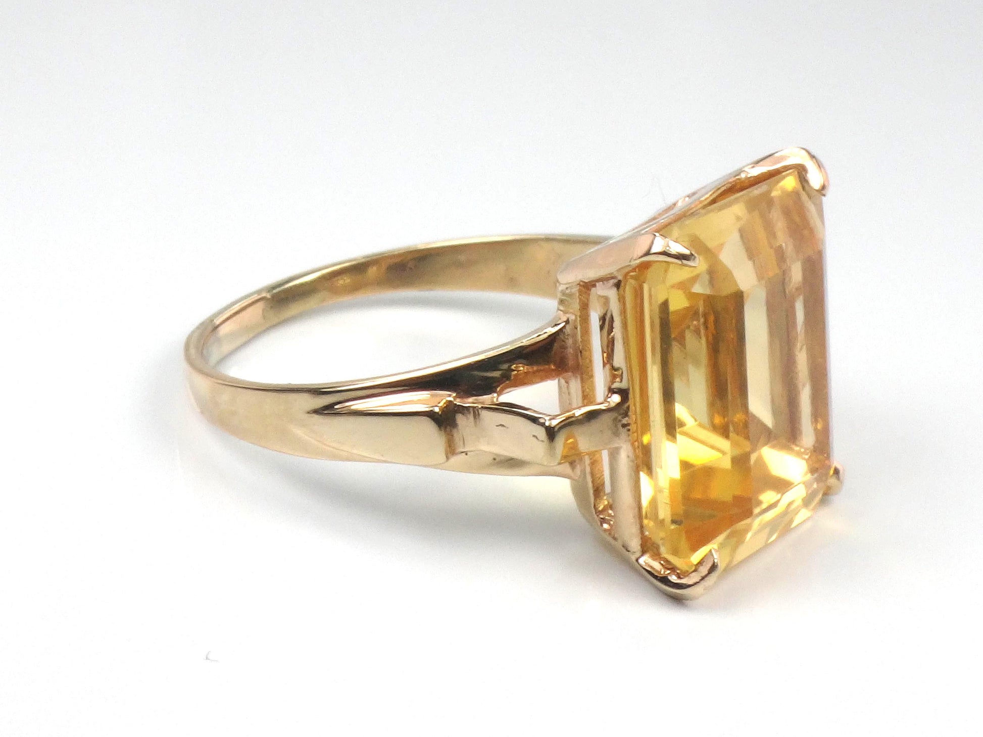 Vintage 10k Gold Citrine Ring, Rectangle Cut Yellow Stone November Birthstone Ring, Size 7