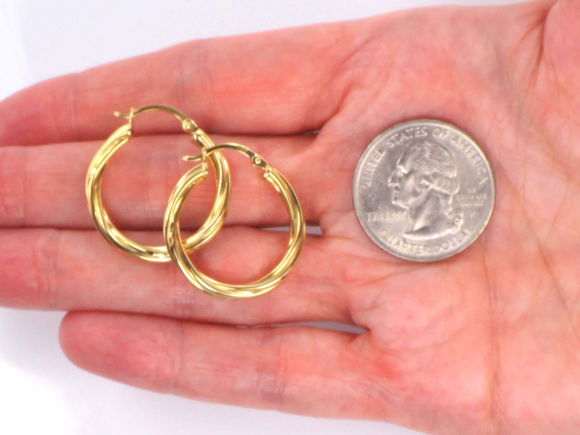 Vintage 18k Yellow Gold Twist Hoop Earrings 15/16", 3 mm