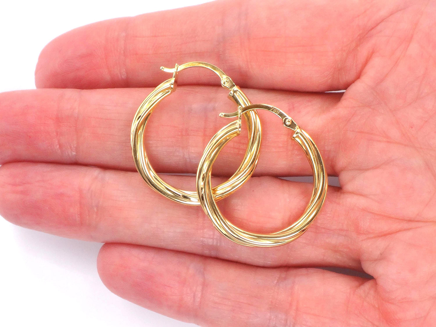 Vintage 18k Yellow Gold Twist Hoop Earrings 15/16", 3 mm