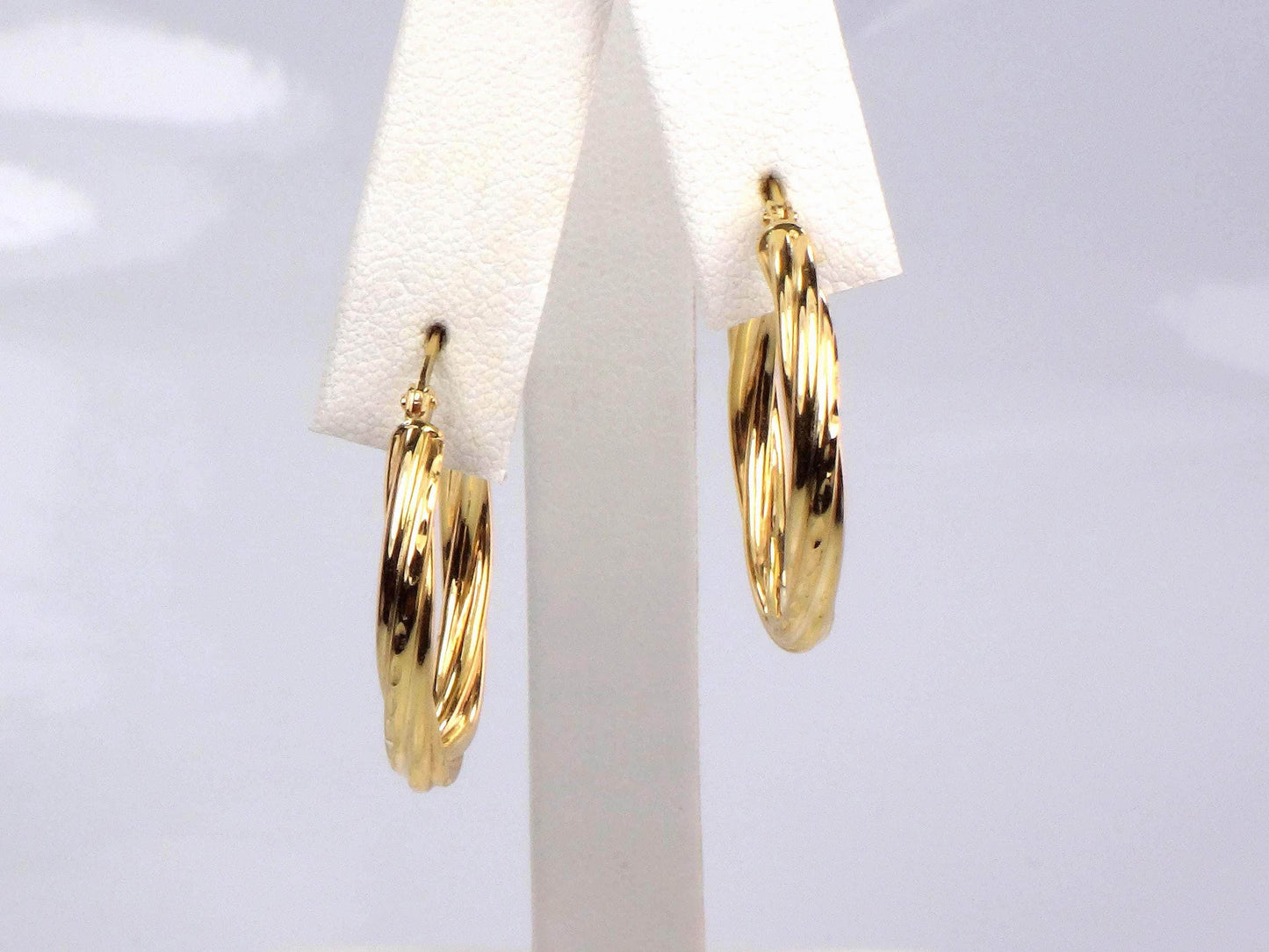 Vintage 18k Yellow Gold Twist Hoop Earrings 15/16", 3 mm
