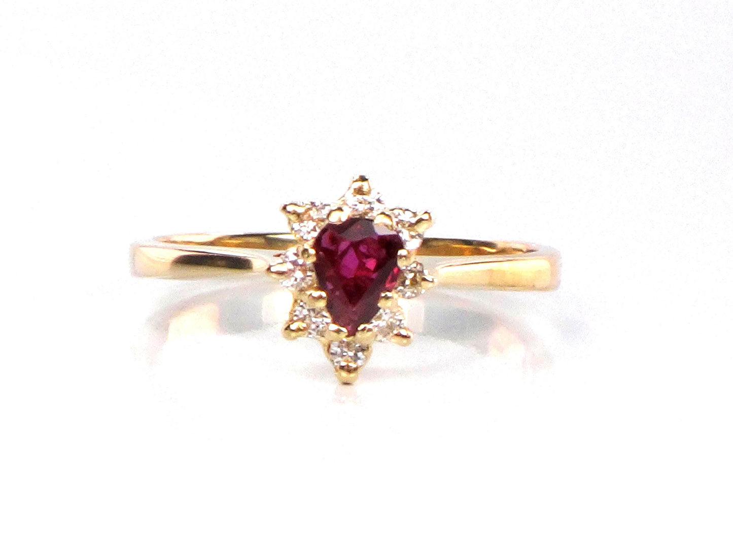 Vintage 14k Yellow Gold Natural Ruby Diamond Halo Ring: July Birthstone, Size 6.5