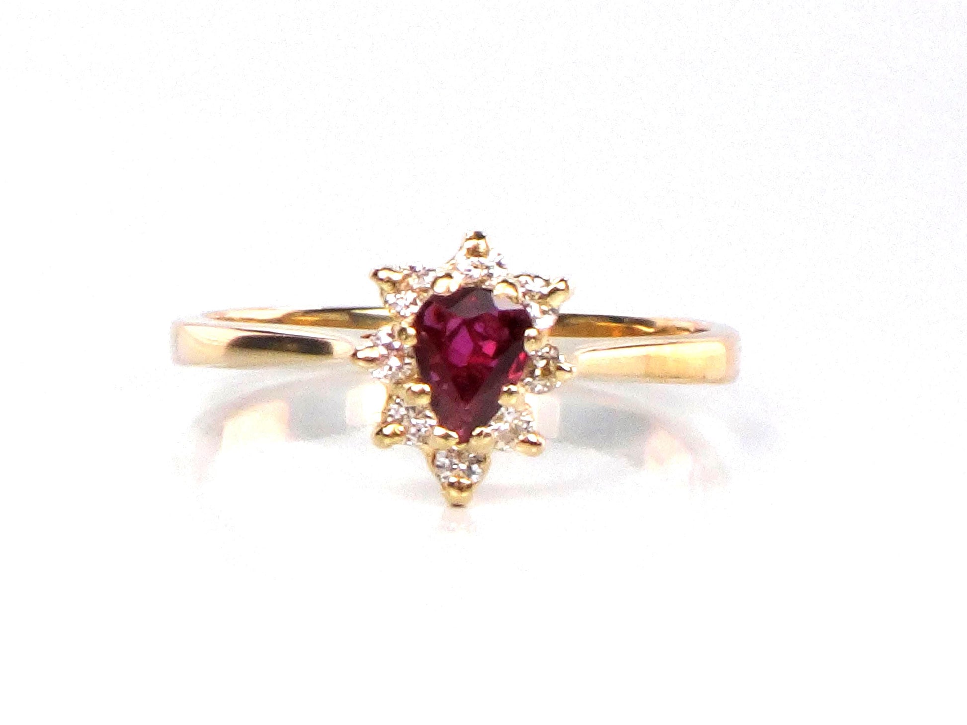 Vintage 14k Yellow Gold Natural Ruby Diamond Halo Ring: July Birthstone, Size 6.5